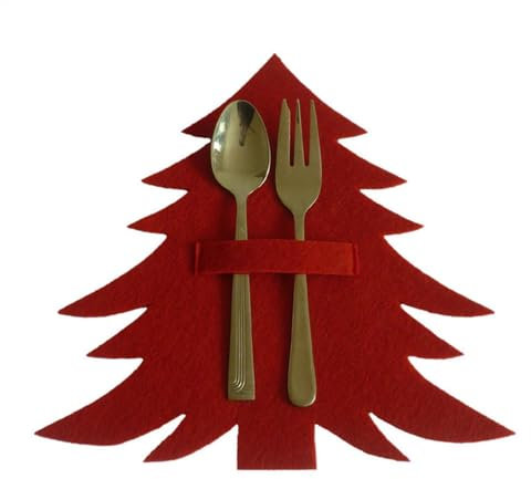 Juego De Piezas Bolsa Para Cubiertos - Forma De Árbol De Navidad, Bolsa De Almacenamiento Rojo Y Verde Para Utensilios De Mesa | Accesorios De Mesa Portátiles, Soporte De Mesa Para Fiestas,