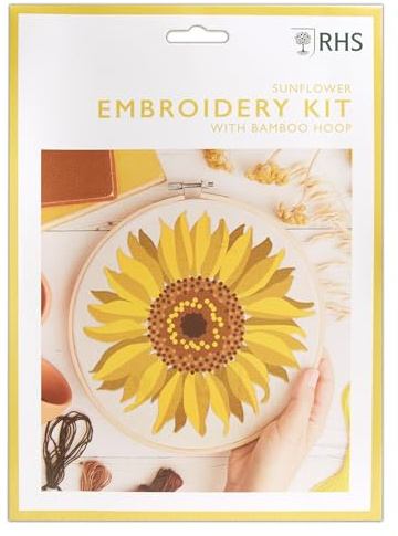RHS The Royal Horticultural Society Embroidery Hoop Decoration Kit, Sunflower, 8, 21cm, Embroidery Kits for Adults & Cross Stitch Kits for Adults Beginners, Gift Idea, with Embroidery Pattern