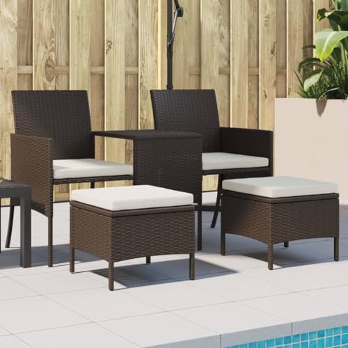 UJCHVHN Item-Gartensofa 2-Sitzer mit Tisch und Hockern, braunes Poly-Rattan, Outdoor-Sitzgelegenheit, Outdoor-Sofas
