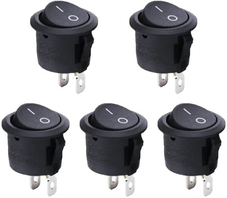 5 interruttori a levetta da 12 V, interruttore on/off a 2 poli, interruttore da 12 V, interruttore a pulsante in plastica, mini interruttore a bilanciere nero, rocker rotondo, elettrodomestici per