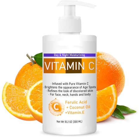 Large Vitamin C Creme, Intensive Anti Aging Gesichtscreme mit Vitamin E, Feuchtigkeitsspendende Tagespflege für Damen, Hautstraffende Skin Care Gegen Pigmentflecken & Falten, Damen Body Lotion