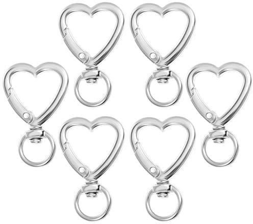 Mabor Silberner Herz Karabiner Schlüsselanhänger,6pcs Drehbarer Schlüsselkarabiner Schlüssel Karabiner Schlüsselanhänger Zubehör Karabinerhaken für Taschen Geldbörse Zubehör Handtaschen