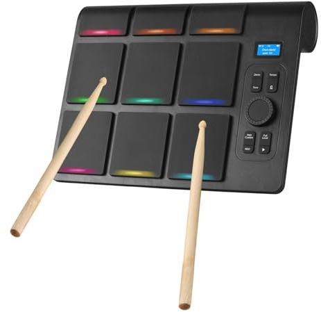 Portable Digital Drum Kit Electronic Tabletop Drum Set 9 Pads with 2 Pedals 16 Drum Sounds Adjustable Sensitivity LCD Display BT MIDI USB Connectivity for Home Practice Silent Play