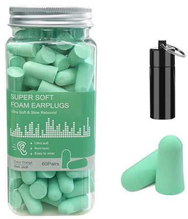 Tappi Orecchie Dormire, 60 Paia Tappi Per Le Orecchie In Spugna Schiuma, Con Custodia Portatile, 38db SNR Ear Plugs, Per Insonorizzanti, Dormire, Studia, Lavoro (green, One Size)