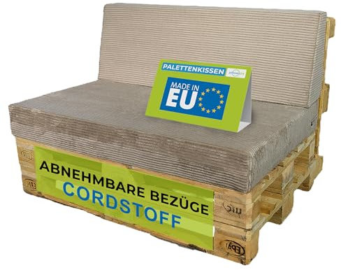 Pillows24 - Palettenkissen 2-teiliges Set aus Cordstoff | Sitzkissen & Rückenkissen für Europaletten 120x80 | Weiche Palettenauflage für Wohnzimmer, Garten oder Balkon | Made in EU | Cappuccino