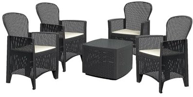 Dmora Set Salotto da Esterno Anagni, Salottino Outdoor o Indoor, 4 poltrone con braccioli con Un tavolino Contenitore, Made in Italy, Antracite
