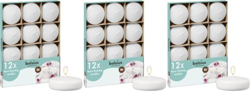 Bolsius - Maxi Schwimmkerzen - Weiß - 12 Stücke im Karton - Ø 7.7 cm - Brenndauer 8 Stunden - Duftfrei - Paraffinwachs - XL Schwimmkerze - perfekt für verschiedene Anlässe (Packung mit 3)