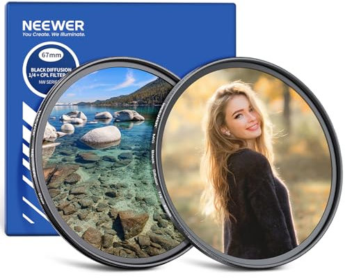 NEEWER Lot de 2 filtres CPL 67 mm + Diffusion de Brume Noire 1/4 en Verre Optique polarisant Circulaire et Effet cinématographique Doux pour Objectif d'appareil Photo