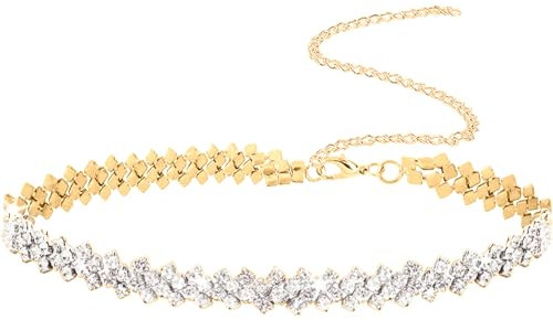 LUYANFX Choker Kette Damen Gold Halsreif Strass Kette Glitzer Schmuck Halskette Damen Gold Halsband Schmuck Necklace Goldene Trachtenkette für Alltag, Partys, Bälle, Hochzeiten