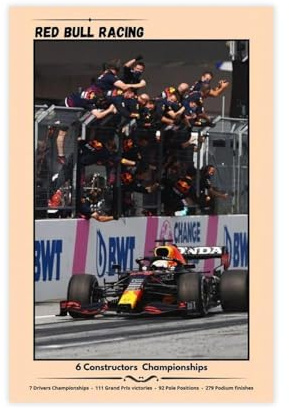 saedba Red Bull F1-Team-Poster, Leinwandposter, Wandkunst, Dekordruck, Bild Gemälde für Wohnzimmer, Schlafzimmer, Dekoration, 20 x 30 cm