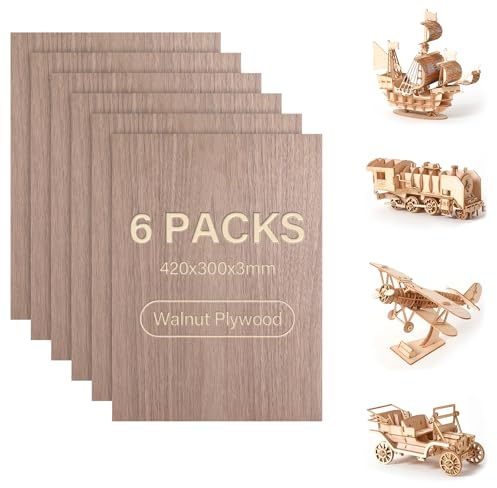 Vasmeiy 6 Piezas A3 Contrachapado 3mm, 420x300mm Basswood Contrachapado | Tablero de Nogal Multicapa para Maquetismo, Corte y Grabado Láser, Manualidades, Pintura, Rompecabezas, Señalización