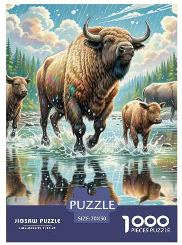 Premium Amerikanischer Bison Puzzle 1000 Teile – Anspruchsvolles Motiv – Poster, Hochwertige Verpackung & Perfekte Geschenkidee 70x50cm/1000pcs