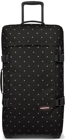 Eastpak Tranverz M Koffer 78L (67 x 35,5 x 30 cm), mittelgroßer Reisekoffer mit Rollen, leichtes Gepäck mit 2 Fächern, Teleskopgriff & TSA-Schloss - DOTS Black Silver