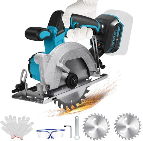 Akku Handkreissäge für Makita 18V Akku, Sägeblatt-Ø 140 mm, Ohne Akku | Bürstenlose Motor, 0-6200 min⁻¹, 0-45° Bevel-Fähigkeit, Schnitttiefe: 45 mm(90°), 25 mm(45°), für Holz Kunststoff PVC