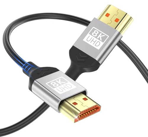 Kryoza Ultradünne HDMI Kabel 0,5M 8K,Extrem Flexibles Weiche HDMI 2.1 Kabel | Ultra High Speed 8K@60Hz 4K@120Hz 7680P, Support HDR10 3D HDCP2.2&2.3, Kompatibel mit PS5 X-Box Blu-ray Player/Projektor
