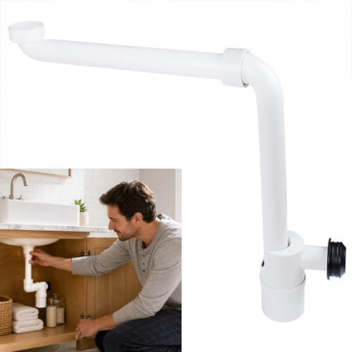 FTISSLY Raumsparsiphon Waschtisch 1 1/4 Zoll Siphon Waschbecken Abflussrohr | Kunststoff Waschbecken Geruchsverschluss 360°Einstellbar Platzsparend Siphon Küchenspüle Wei? Platzsparsiphon , Bad
