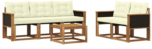 vidaXL Outdoor-Sofagarnitur mit Kissen 6 pcs Natur und Creme, Gartenmöbel, modernes Ecksofa, langlebige Terrassen-Sitze, stilvolle Lounge für deinen Outdoor-Bereich