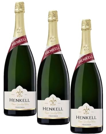 Henkell Sekt Trocken (1 x 1,5 l) - fruchtig-frischer Sektgenuss in beeindruckender Magnumflasche für den besonderen Moment, feinperlig, VEGAN (Packung mit 3)