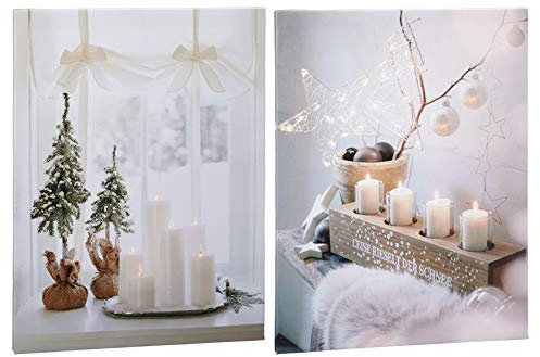 Cepewa wunderschönes 2 teiliges LED Bilderset Winterwelt Weihnachten mit jeweils 4 bzw 6 LEDs