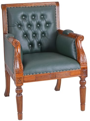 Library Chair Ledersessel Mahagoni Sessel Chesterfield Bibliotheksessel Grün gepolstert mar107 Palazzo Exklusiv