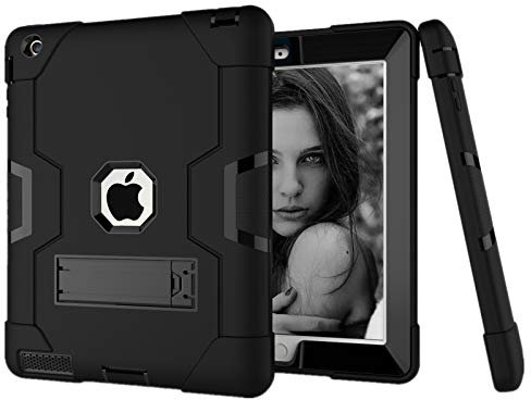 HyFone Funda para iPad 2 3 4 - Robusto Anti Caída Duradero Resistente Protector de Cuerpo Completo Case Cover para iPad A1395 A1396 A1397 A1416 A1430 A1403 A1458 A1459 A1460 - [Negro/Negro]