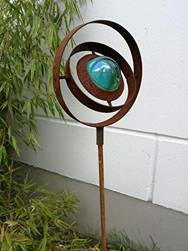 Zen Man Edelrost Gartenstecker Rost GartenGlaskugel Gartenskulptur aus Metall Garten Figure H115*15cm Blau 101581
