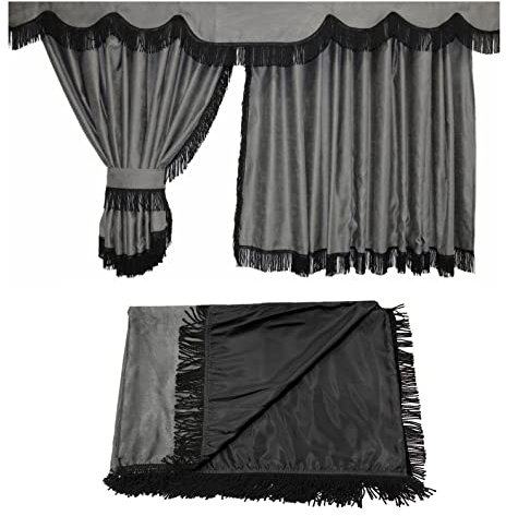 LKW Gardinen passend zu Scania R-Reihe New Generation ab 2017 in grau-Schwarze gerade Fransen