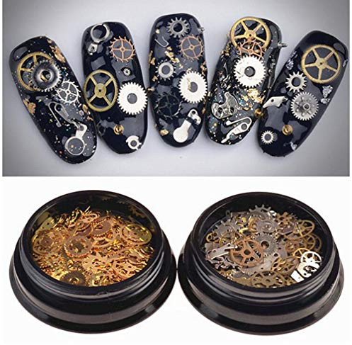 VASANA 2Box (200-300PCS) Mixed Pattern Ultra-thin 3D Metal Steampunk Gears Charms DIY Pendant Clock Watch Wheel Gear Nail Studs Nail Art Decorations Alloy Manicure DIY Nail Tips Accessories