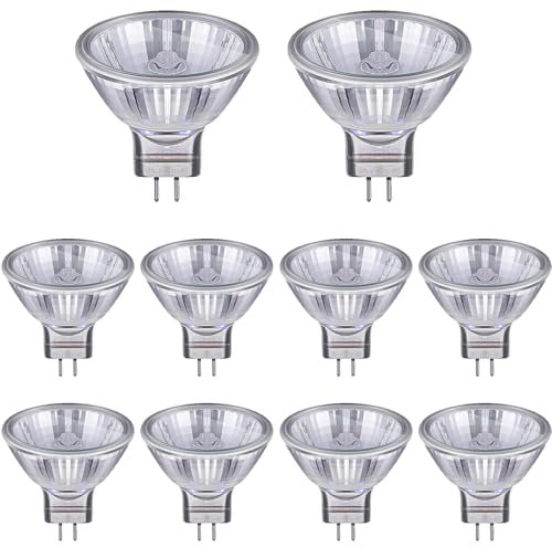 Moscare 10 Pack MR11 Halogen Bulbs, Dimmable Spotlight Bulbs GU4 20W 12V Warm White 2700K 300LM, 35mm Diameter (10 Pack MR11 20W)