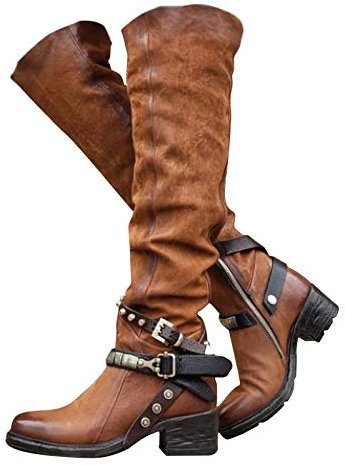 Minetom Stivali Donna Overknee Tacchi Alti sopra Il Ginocchio Stivali Tacco Alto Stivali Lunghi Boots Fibbia Scarpe Invernali Marrone 38 EU
