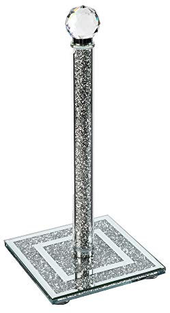 London Boutique Crystal Kitchen Roll Holders Free Standing Sparkle Crushed Diamond Filled Square base 11.8 Inches Height Gift Box