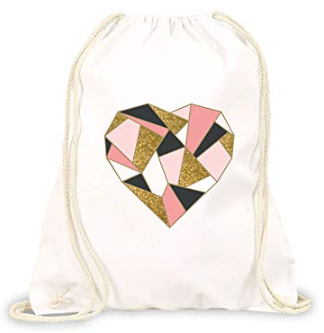 STEMPEL-FABRIK Turnbeutel bedruckt - Geometrisches Herz - Stoffbeutel aus Baumwolle - Sportbeutel - Rucksack - Jutebeutel - Beutel - Geschenkidee - Geburtstagsgeschenk