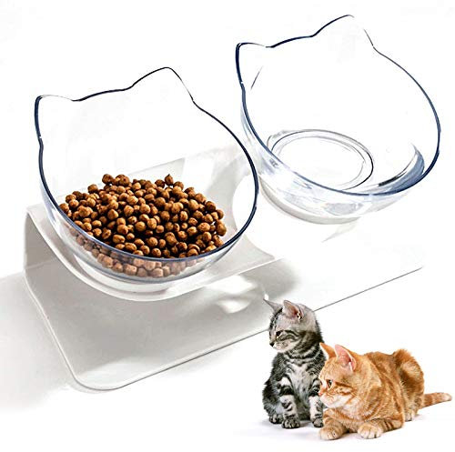 Yisscen Bols de Nourriture pour Chats, Bol pour Chat surélevé, Bol de Nourriture pour Chien, incliné à 15 ° Bol d'eau antidérapant et Bol de Nourriture, Double Bol pour Animaux de Compagnie