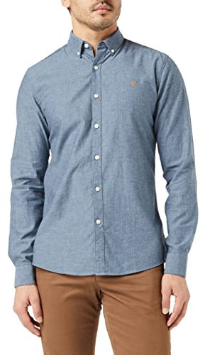 Farah Herren Steen Slim FIT Brushed Cotton Shirt Hemd, blau, L