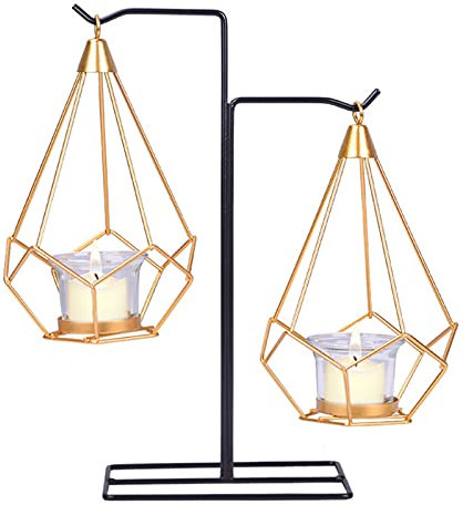 jiuzcare Kerzenhalter Einfachheit Tischdeko Metall Kreative Kerzenständer Gold Metall Kerzenständer Geometrische Kerzenständer Halloween Deko Metal Candle Holder Oval Esstisch Kerzenhalter, 2 Hängend