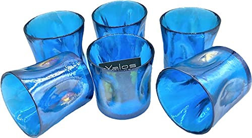 YALOS Set 6 Bicchieri Colorati Murano Collection Happy drink Bicchieri Acqua Vino Liquore ø mm.90 x h mm.90 Vetro di Murano made in italy (blue sky/verde erba) (BLU SKY)
