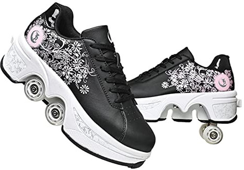 Roller Skate Shoes Rollschuhe Schuhe Mit Rollen Skateboardschuhe,Inline-Skate, verstellbar Damen Schuhe mit Rollen für mädchen (35, Black Pink)