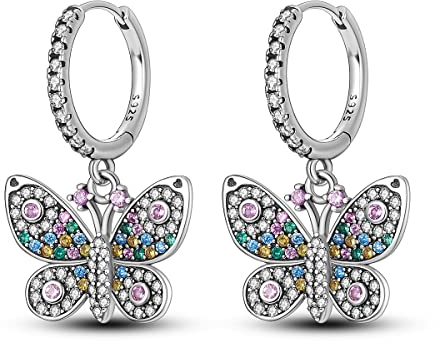 NARMO 925 Sterling Silber Schmetterling Ohrringe für Frauen - Dangle Drop Cubic Zirkonia Schmuck - Hypoallergene Geschenke