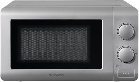 Daewoo Manual Microwave, 20 Litres, 800W, 6 Power Settings Including Defrost, 30 Minute Timer, Cooking End Signal, Viewing Door With Push Open Button, Silver