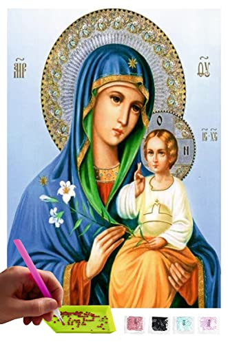 MISHBAY Diamond Painting Religion - 30x40cm Diamond Painting Erwachsene - Diamant Painting Bilder Mutter Gottes - DIY 5D Satz Wand Dekor Diamantstickerei