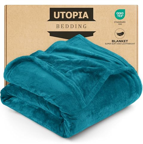 Utopia Bedding Fleece King Blanket, Soft, Cosy 300 GSM Fluffy Blankets and Throws For Sofas, Bed, Couches [Turquoise, 230x270 cm]