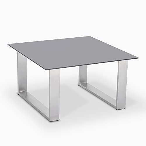 janEven FleatLine Couchtisch Design Wohnzimmertisch modern – Sofatisch 80x80, Made in Germany, Wohnzimmer Beistelltisch mit Edelstahl Kufen, hochwertige Verarbeitung (Lichtgrau)