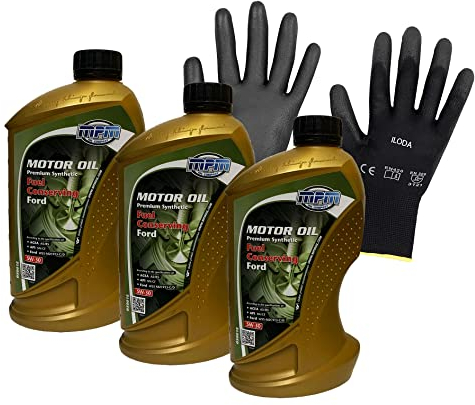 ILODA Schutzhandschuhe + 3x MPM 1Liter 5W-30 Premium Synthetic FUEL CONSERVING FORD Motoröl, ACEA A5 / B5, API CF, API SN