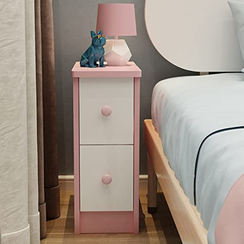 SORVA Table de Chevet Rose 20 cm Coins Ronds Ultra-étroits Table de Nuit en Bois avec 2 tiroirs de Rangement Armoire de Chevet pour Chambre d'enfant
