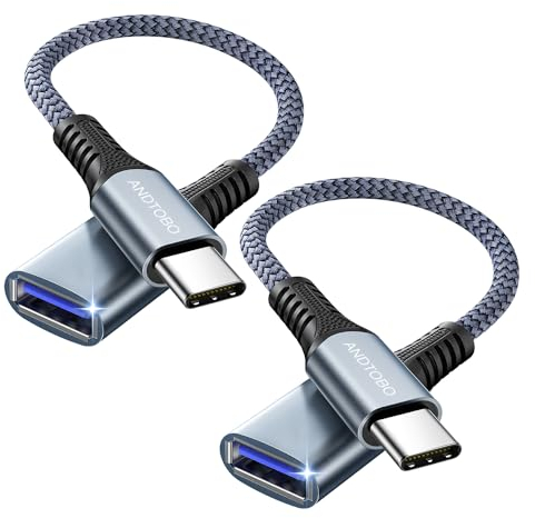 ANDTOBO Adattatore da USB C a USB 3.0 OTG, 2 Pacchetti Adattatore Tipo C a USB A Cavo Trasmissione Dati e Caricare Per iPhone 16/15 Pro Max Plus, Samsung Galaxy S23/S22/S21/S20/S23 Ultra