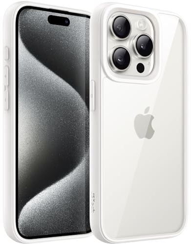 JETech Hülle für iPhone 15 Pro Max 6,7 Zoll, Stoßfestes Handy Stoßfänger Schutzhülle, Solid Farbe Matt TPU Rahmen, Anti-Kratzer Transparent Rückseite (Titan Weiß)