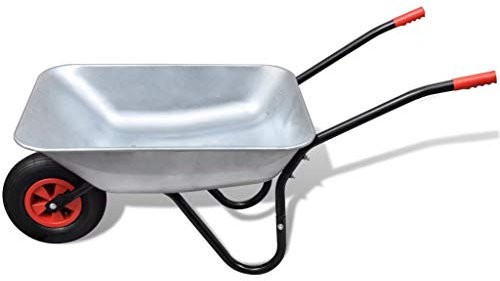 ZEYUAN Gardening Tool Wheelbarrow Single Wheel 80 L,Wheelbarrow Heavy Duty Galvanised - Home Garden Cart with Pneumatic Tyre