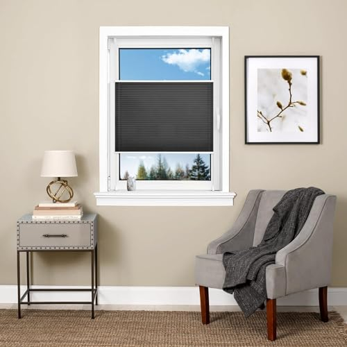 Plissee Ohne Bohren Verdunkelung 65 x 140 cm Verdunklungsplissee Lichtundurchlässig Jalousie Easyfix Faltrollo inkl. Zubehör für Schlafzimmer, Schwarz