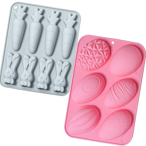 2 Packs Easter Eggs Bunny Silicone Mold Rabbit Making Chocolate Biscuit Fondant Jelly Candy Chocolate Trays Soap Mold Ice Cube Mould for Easter Baking DIY Party Supplies (Egg)