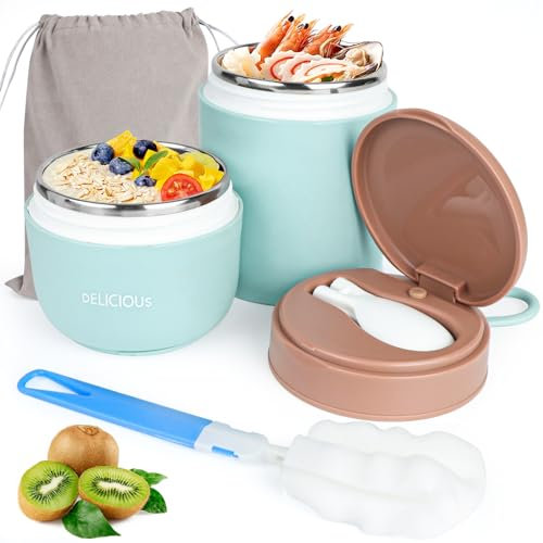 JOLIGAEA Termo para Comida, 800ML Taza de Cereales y Yogurt para Llevar de Doble Capa con Cuchara, Termo Comida Caliente, Termos para Comida de Acero Inoxidable para Escuela, Oficina, Viajes, Azul